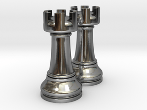 Pair Rook Chess Big Solid | TImur Rukh in Fine Detail Polished Silver