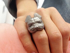French Bulldog Ring Frenchie Face in Polished Nickel Steel