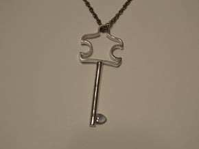 Autism Key Pendant in Fine Detail Polished Silver