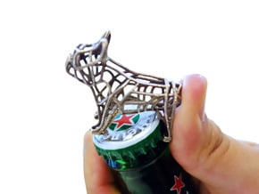 French Bulldog Bottle Opener Keychain in Polished Bronzed Silver Steel