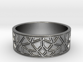 Moorish Geometric Lattice Ring in Natural Silver