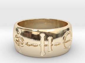 "Kaiidth" Vulcan Script Ring - Engraved Style in 14k Gold Plated Brass: 7 / 54