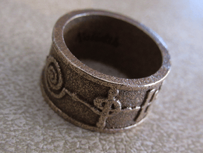 "Kaiidth" Vulcan Script Ring - Embossed Style in Polished Bronzed Silver Steel: 5 / 49