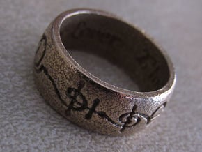 "T'hy'la" Vulcan Script Ring - Engraved Style in Polished Bronzed Silver Steel: 7 / 54