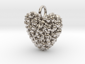 365 Hearts Pendant - Medium  in Rhodium Plated Brass