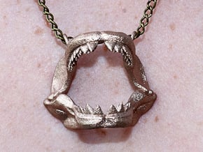 Great White Shark Jaw With Loop in Polished Bronzed Silver Steel