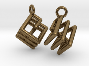 Ring-in-a-Cube Ear Rings in Natural Bronze