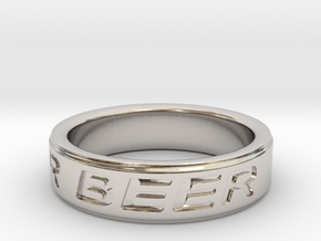 "NEED FOR BEER" Ring in Rhodium Plated Brass: 8 / 56.75