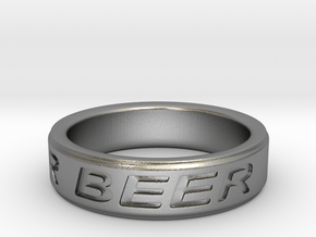 "NEED FOR BEER" Ring in Natural Silver: 8 / 56.75