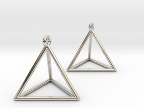 Tetrahedron Earrings in Rhodium Plated Brass