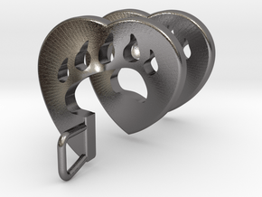 Bear Paw Heart Spiral Pendant in Polished Nickel Steel