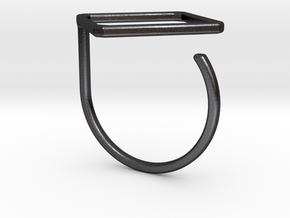 Rhombus ring shape. in Polished and Bronzed Black Steel