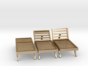 Poolside Chairs (3x), 1:48 dollhouse / O scale in Polished Gold Steel
