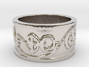 "IDIC" Vulcan Script Ring - Embossed Style in Rhodium Plated Brass: 5 / 49