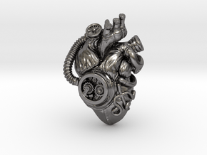 SteamPunk  Heart pendant in Polished Nickel Steel