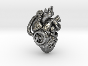 SteamPunk  Heart pendant in Fine Detail Polished Silver