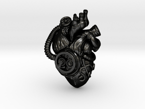 SteamPunk  Heart pendant in Matte Black Steel
