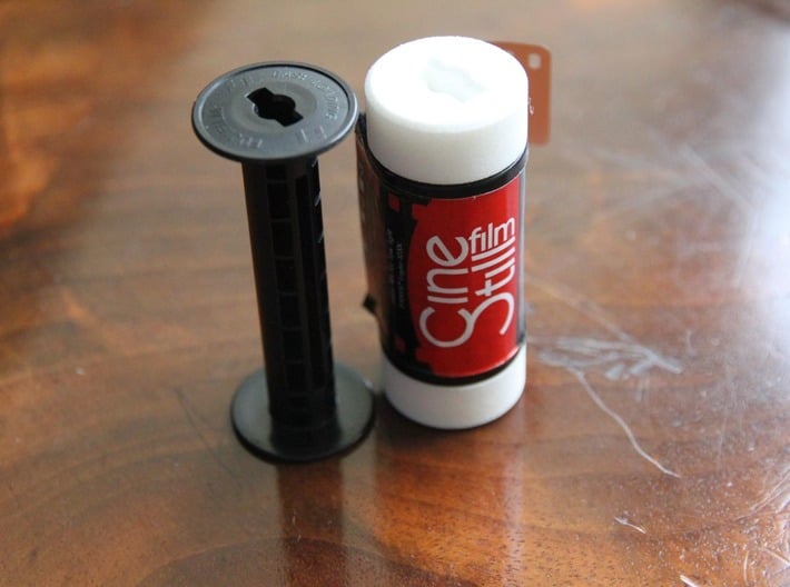 35mm Film to 120 Spool Adapter 3d printed Shown with Shapeways White Strong &amp; Flexible