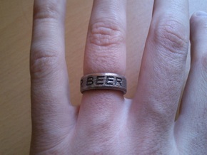 "NEED FOR BEER" Ring in Polished Bronzed Silver Steel: 9.5 / 60.25