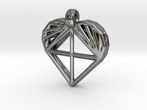 Voronoi Heart Pendant in Fine Detail Polished Silver