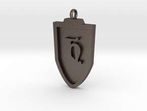 Medieval H Shield Pendant in Polished Bronzed Silver Steel