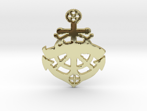 ships wheel anchor banner medalion in 18k Gold Plated Brass