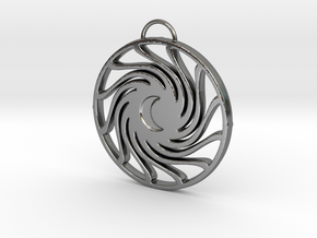 Stylized Sun with Crescent Moon in Fine Detail Polished Silver