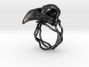 Raven skull ring  in Polished and Bronzed Black Steel