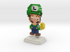 Super Plumber Green Bro Pixel Figurine in Full Color Sandstone