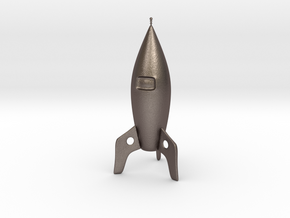 Retro Rocket Ship in Polished Bronzed Silver Steel