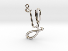 Y Initial Charm in Rhodium Plated Brass