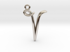 V Initial Charm in Rhodium Plated Brass