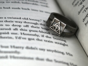 Deathly Hallows Ring Size 13 in Polished Bronzed Silver Steel