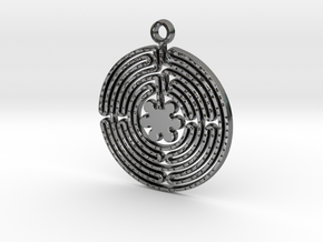 Labyrinth Prayer Pendant in Polished Silver