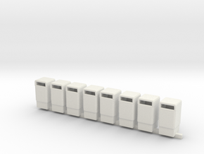 Trash Cans Rubbish Bins 1/87th HO Scale Set of 8 in White Natural Versatile Plastic