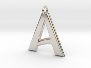 "A" Letter Initial Pendant in Rhodium Plated Brass