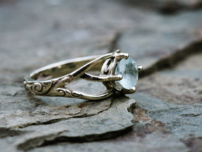 Solitaire Engagement Ring w/Branched Band in 14k White Gold