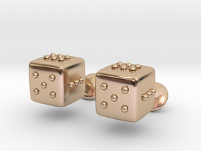  Dice Cufflinks in 14k Rose Gold Plated Brass