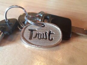Trust keychain pendant (3mm thick) in Polished Bronzed Silver Steel