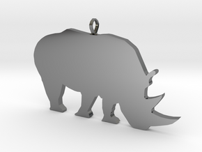 Rhino Silhouette Pendant in Fine Detail Polished Silver