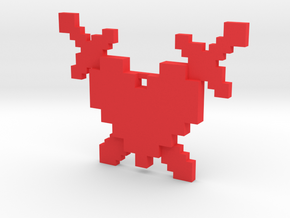 8-Bit Heart and Crossed Swords Necklace in Red Processed Versatile Plastic: Medium