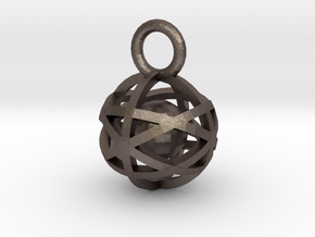 Charm: Hollow Sphere with Ball 1 in Polished Bronzed Silver Steel