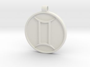 Zodiac KeyChain Medallion-GEMINI in White Natural Versatile Plastic