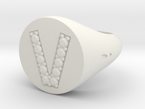 Ring Chevalière Initial "V" in White Natural Versatile Plastic
