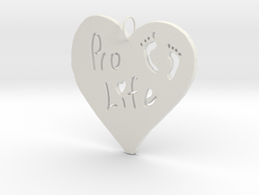 Pro Life Heart Pendant in White Natural Versatile Plastic
