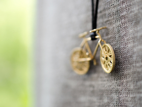 Bicycle brass pendant with moving wheels! in Natural Brass (Interlocking Parts)