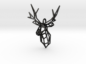 Stag Deer Facing Forward Pendant  in Matte Black Steel