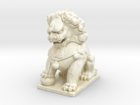 Chinese Guardian Lion in Glossy Full Color Sandstone