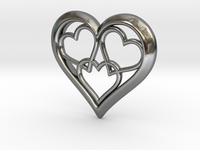 3 in 1 Hearts Pendant in Polished Silver