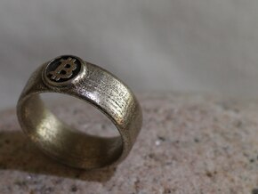 Bitcoin Ring (BTC) - Size 9.0 (U.S., 18.95mm dia) in Polished Bronzed Silver Steel